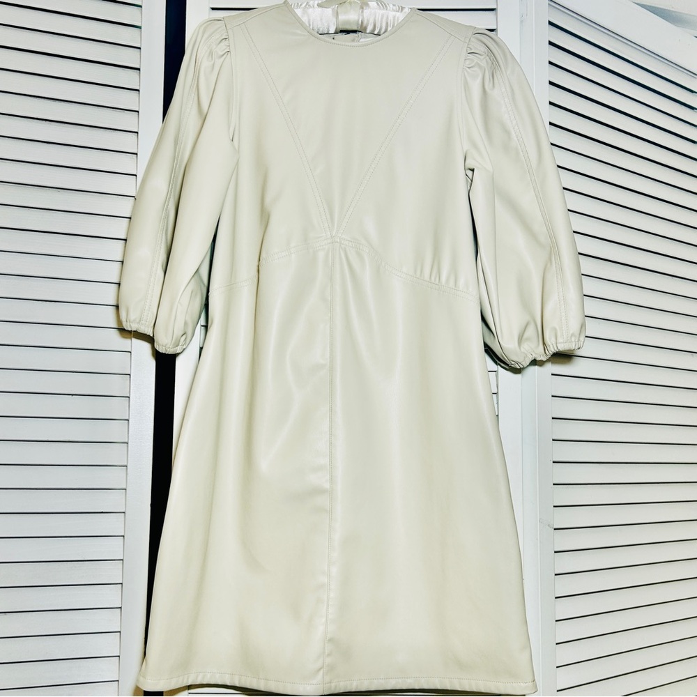 H&M Soft Pleather Cream Puff Sleeve Dress